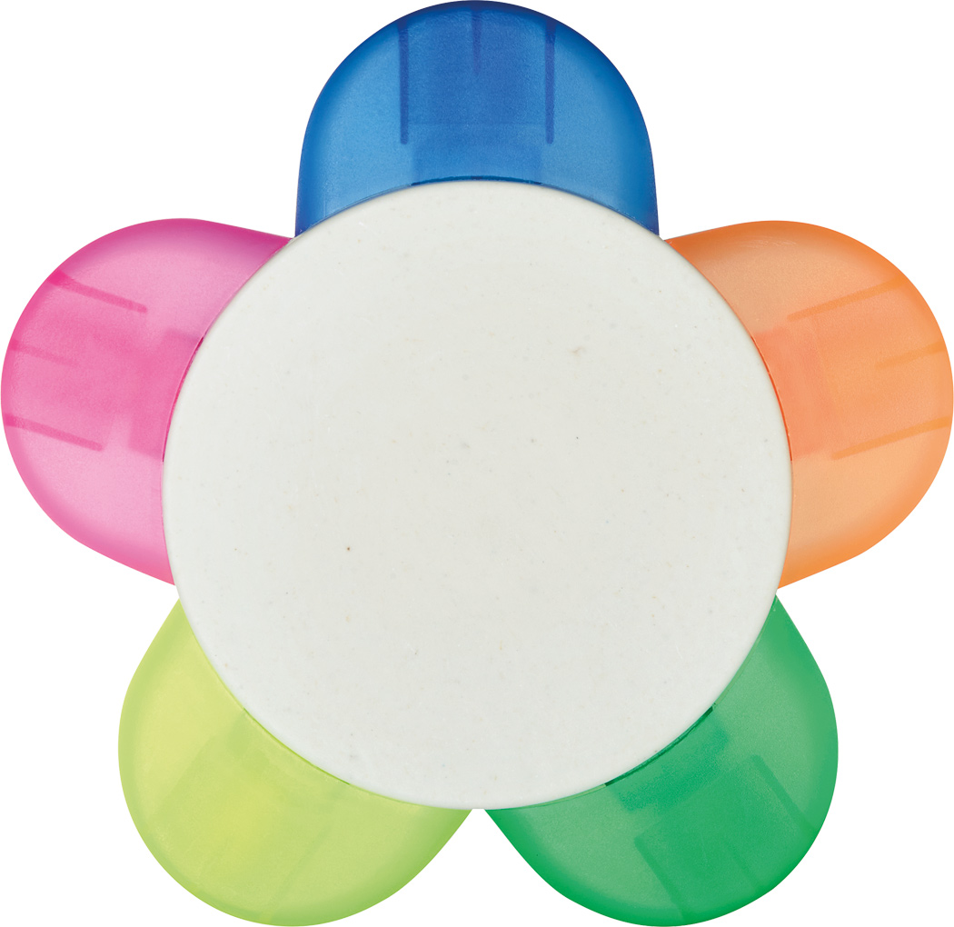 Textmarker FLOWER bedruckbar – blumenförmig mit 5 Farben, Werbeartikel