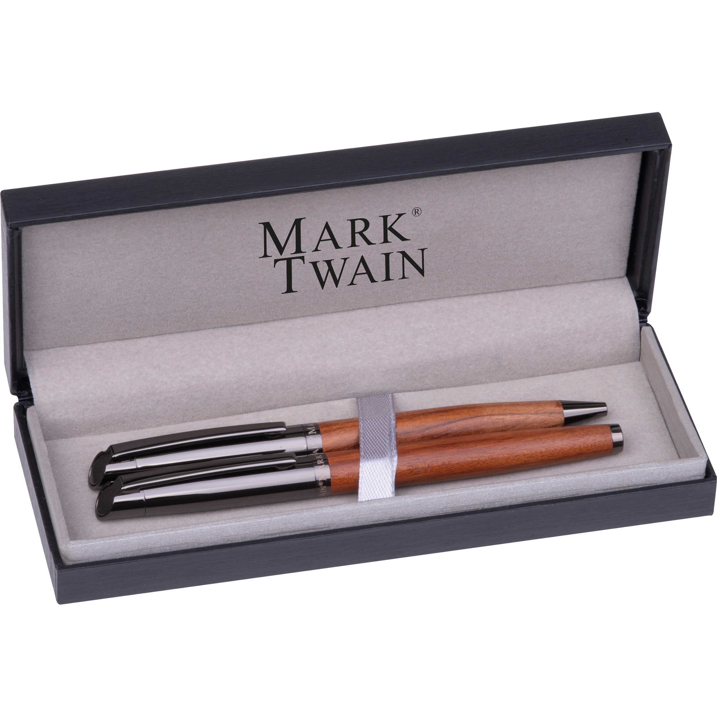 Mark Twain Schreibset KATRINA – Holz & Edelstahl, Kugelschreiber & Rollerball, gravierbar