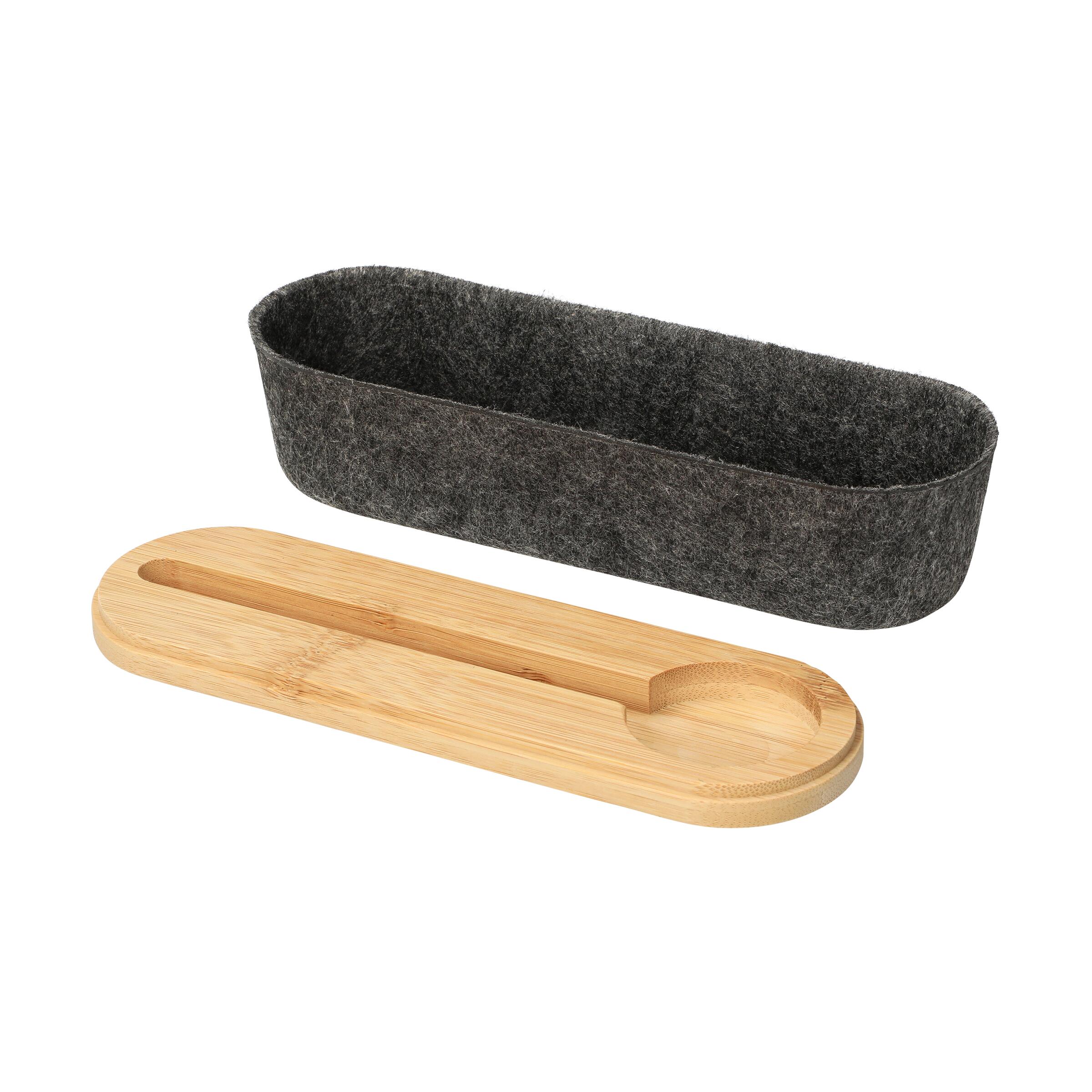 Filz-Organizer "Nubo" – Stiftebox mit Bambusdeckel, bedruckbar